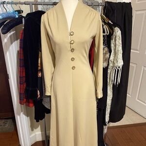 SOLD! VINTAGE 70s DOES VICTORIAN TAN MAXI DRESS